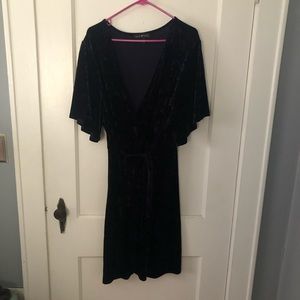 PLUS SIZE CRUSHED VELVET NAVY WRAP DRESS